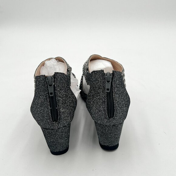 YDN Grey Wedge Glitter Sandals Open Toe Rhinestones Cross Over Straps Mid Heel - Picture 5 of 6